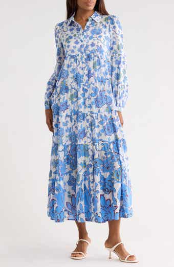 Diane von Furstenberg Kiara Floral Long Sleeve Tiered Shirtdress