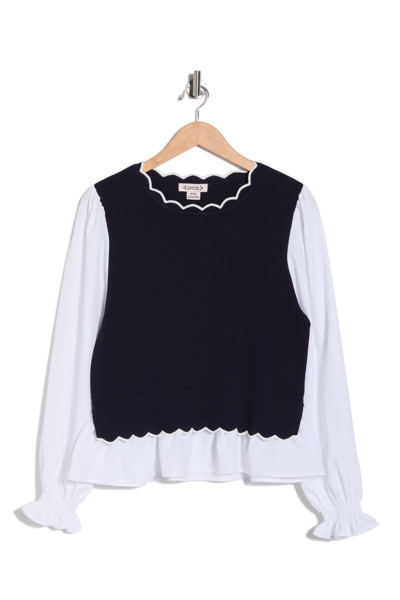 Scallop Trim Twofer Sweater, Alternate, color, NANETTE NAVY/ WHITE