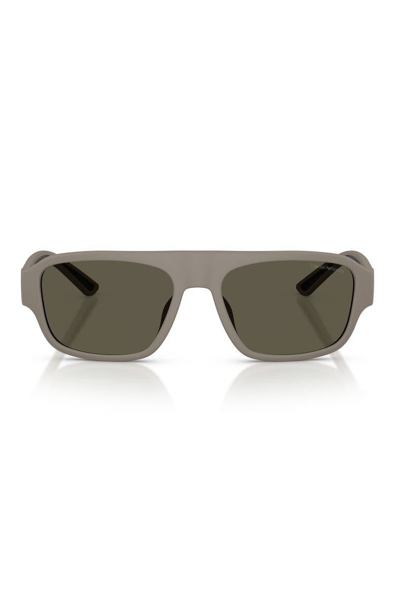 55mm Rectangle Sunglasses, Main, color, RUBBERIZED MATTE BROWN / GREY
