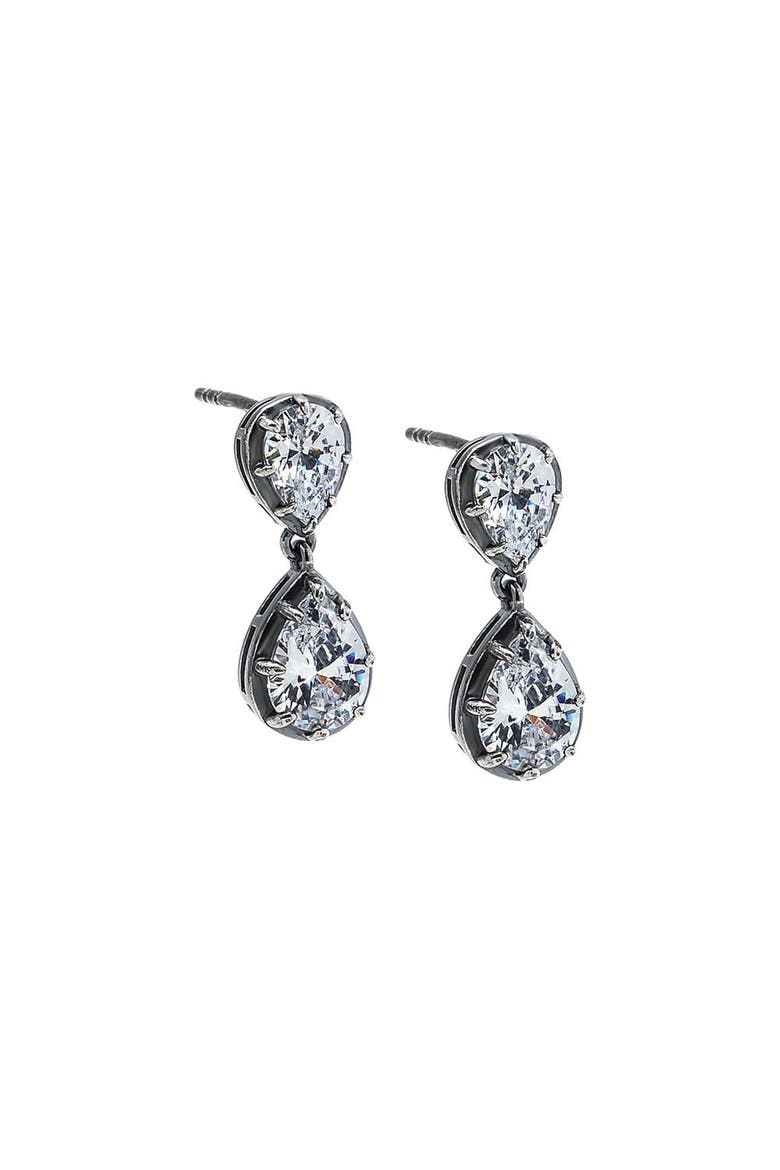 CZ Double Pear Encased Drop Stud Earring, Main, color, Silver