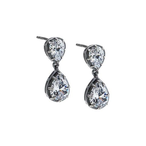 CZ Double Pear Encased Drop Stud Earring