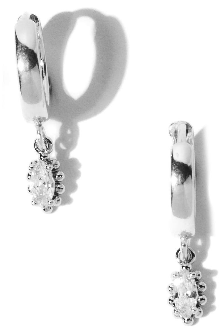 Sophia Drop Huggie Hoop Earrings, Main, color, SILVER