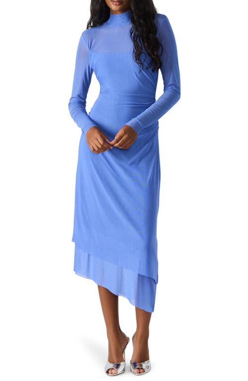 Steve Madden Blare Long Sleeve Mesh Midi Dress In Blue