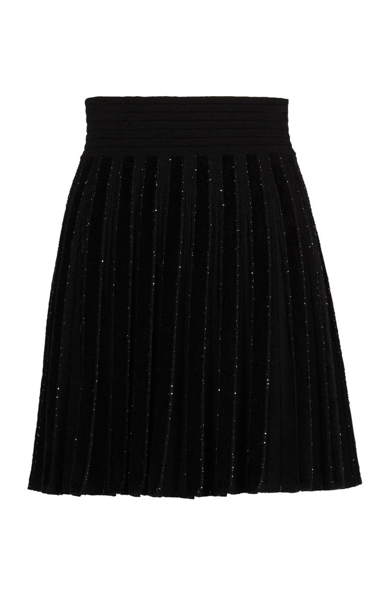 Balmain Pleated glitter knit skirt, Alternate, color, Black