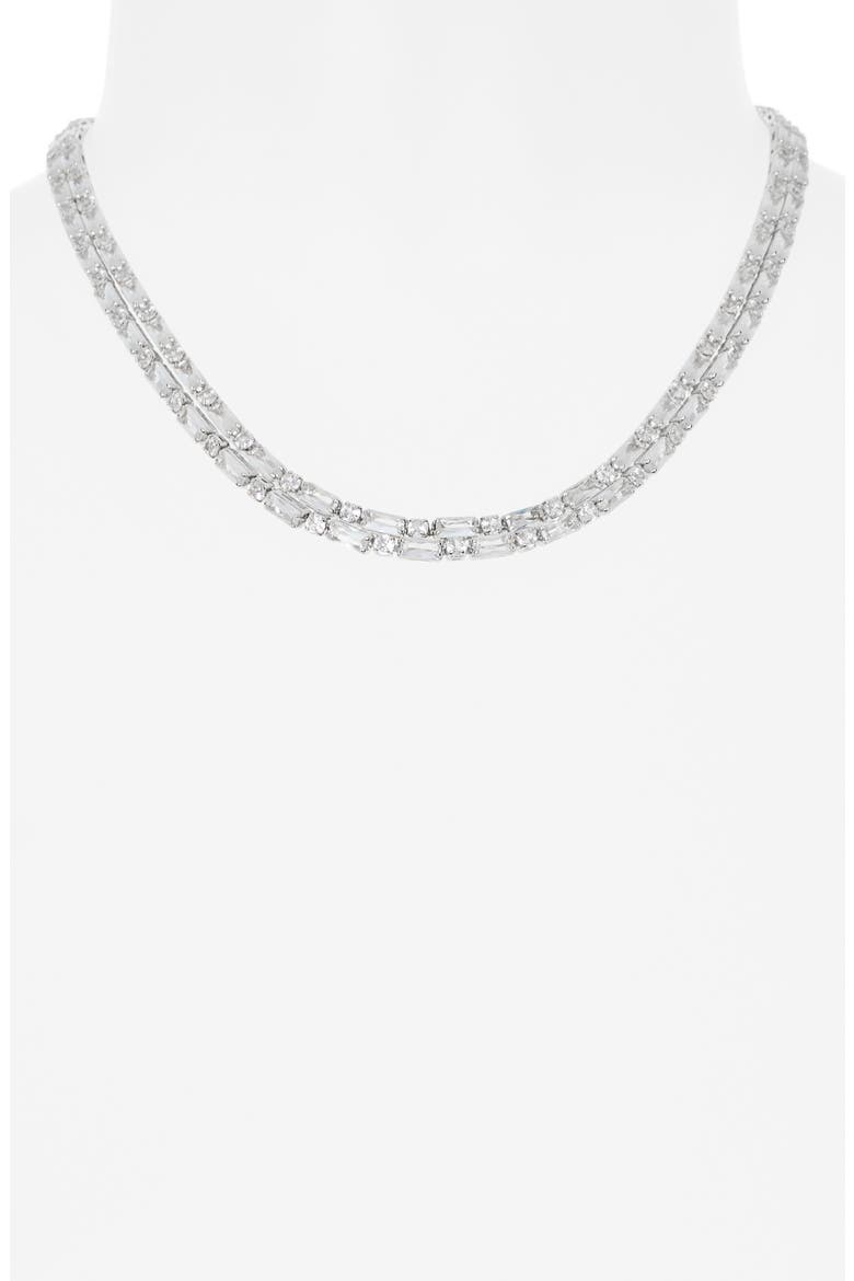 Round & Baguette Cut Cubic Zirconia Collar Necklace, Alternate, color, CLEAR- SILVER