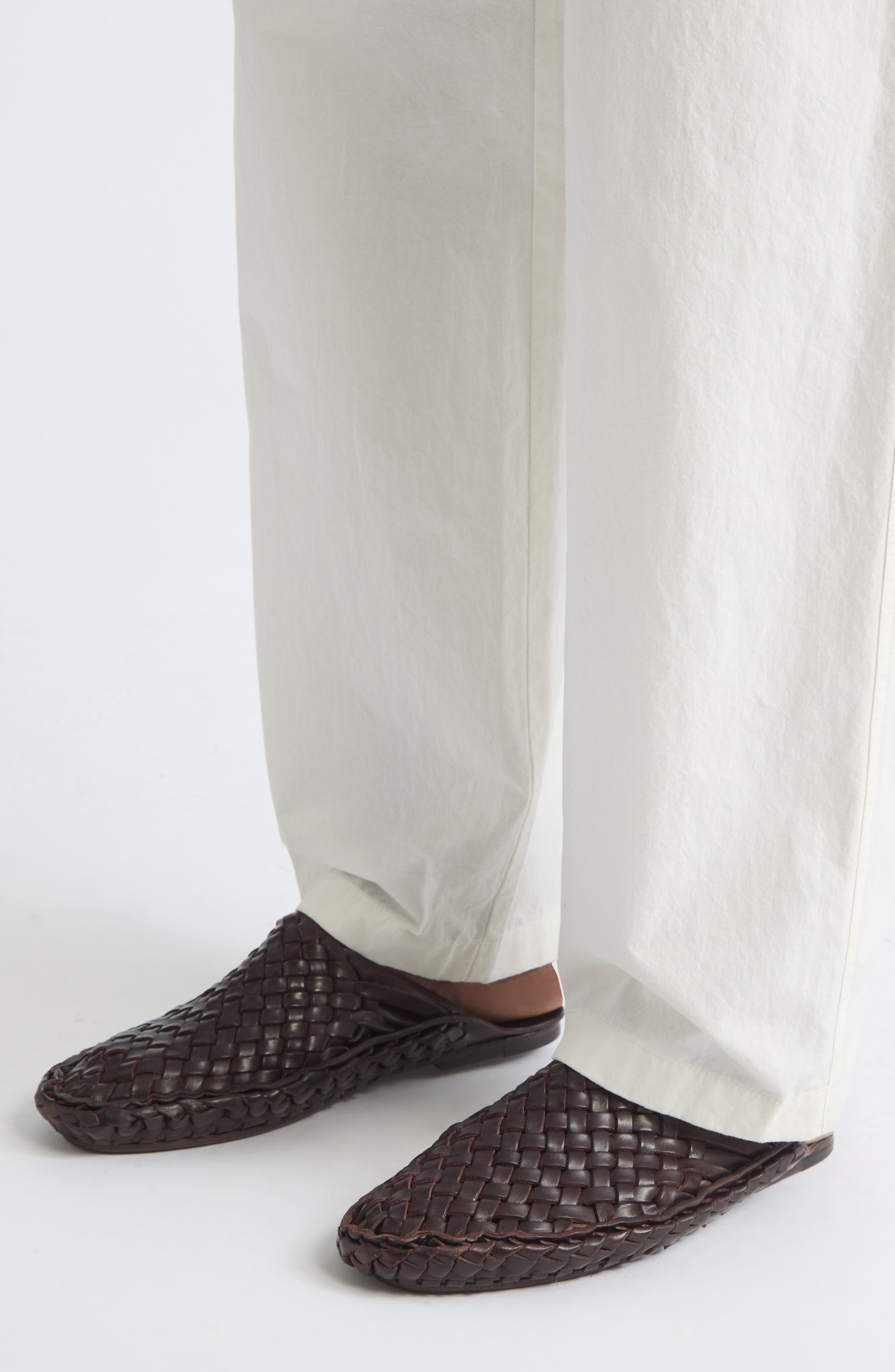 Woven Leather Flat Mule, Alternate, color, LACQUER BROWN