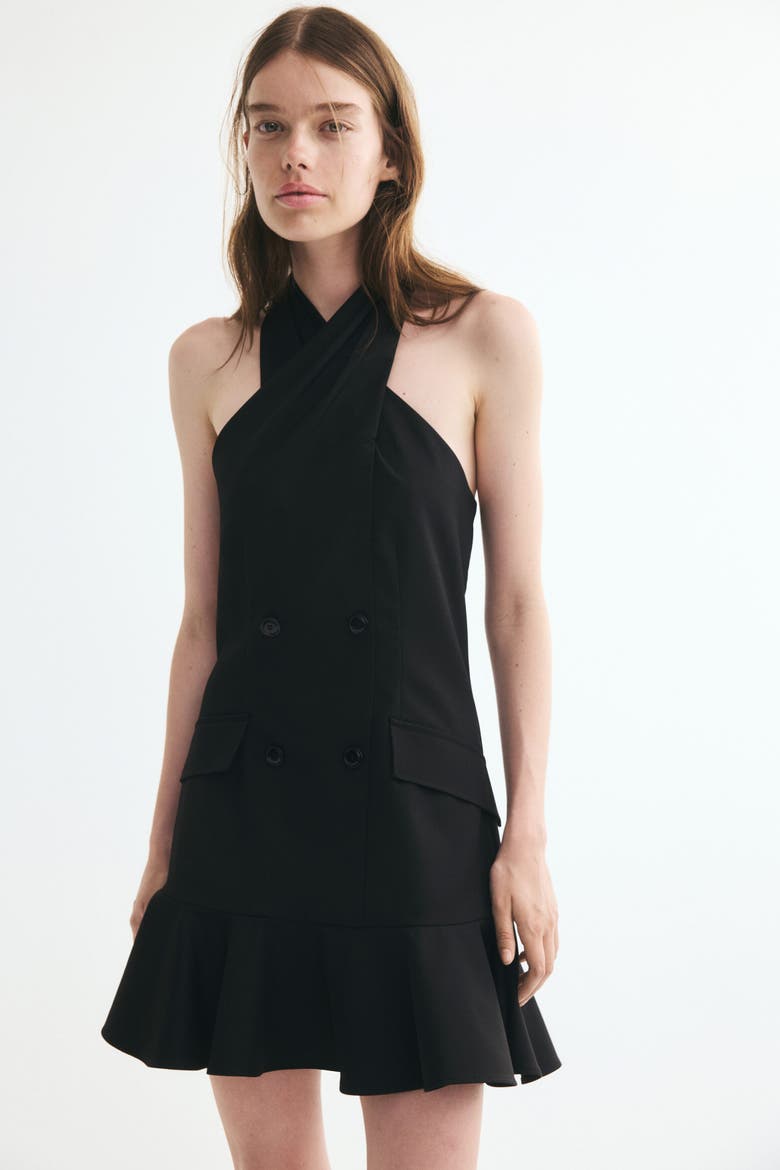 Halterneck Jacket Dress, Alternate, color, Black