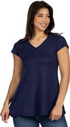 24seven Comfort Apparel Short Sleeve Loose Fit Tunic Top with V-Neck