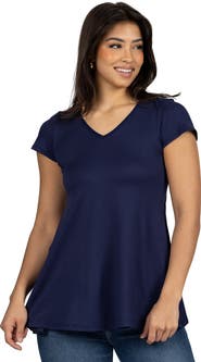 24seven Comfort Apparel Short Sleeve Loose Fit Tunic Top with V-Neck