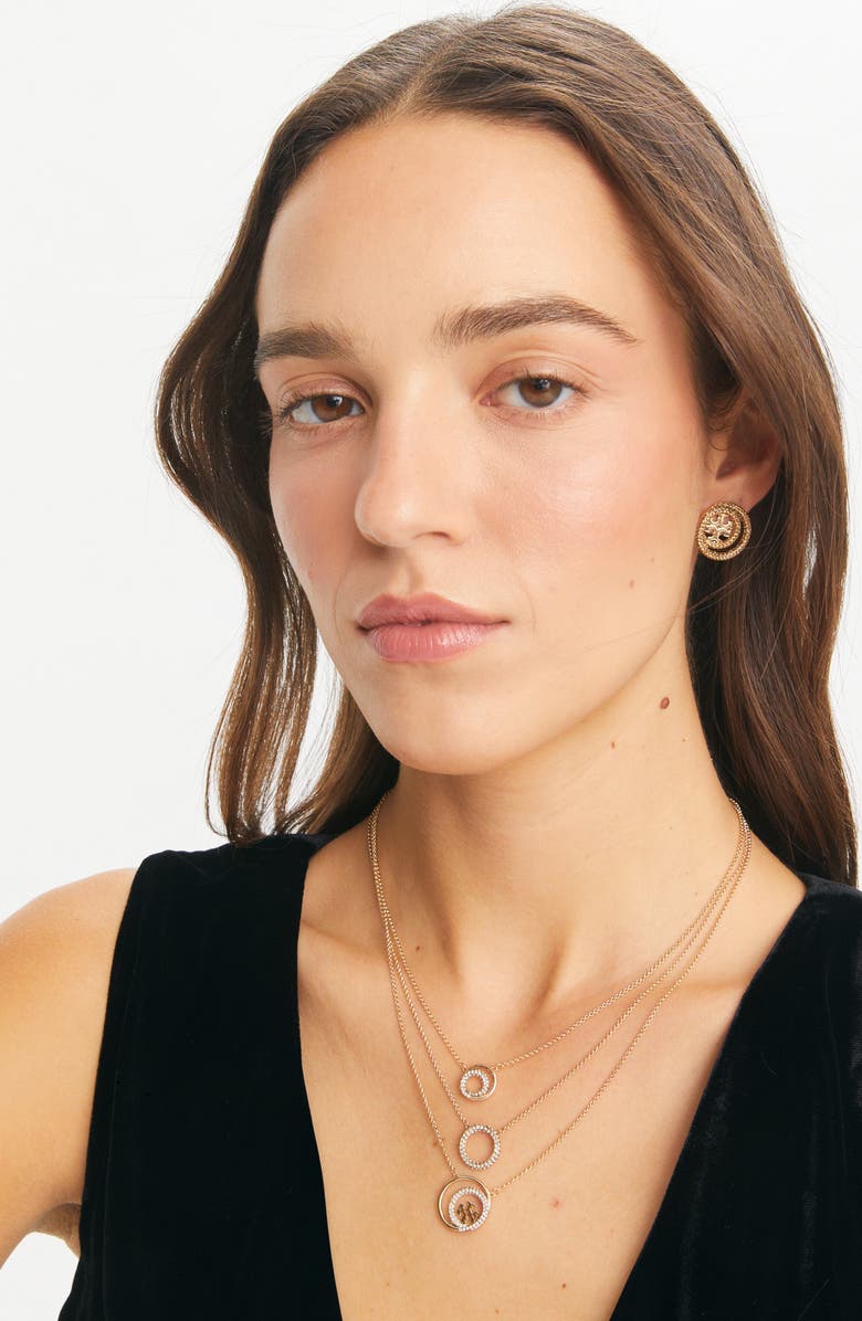 Tory Burch Miller Pavé Hoop Earrings, Alternate, color, 