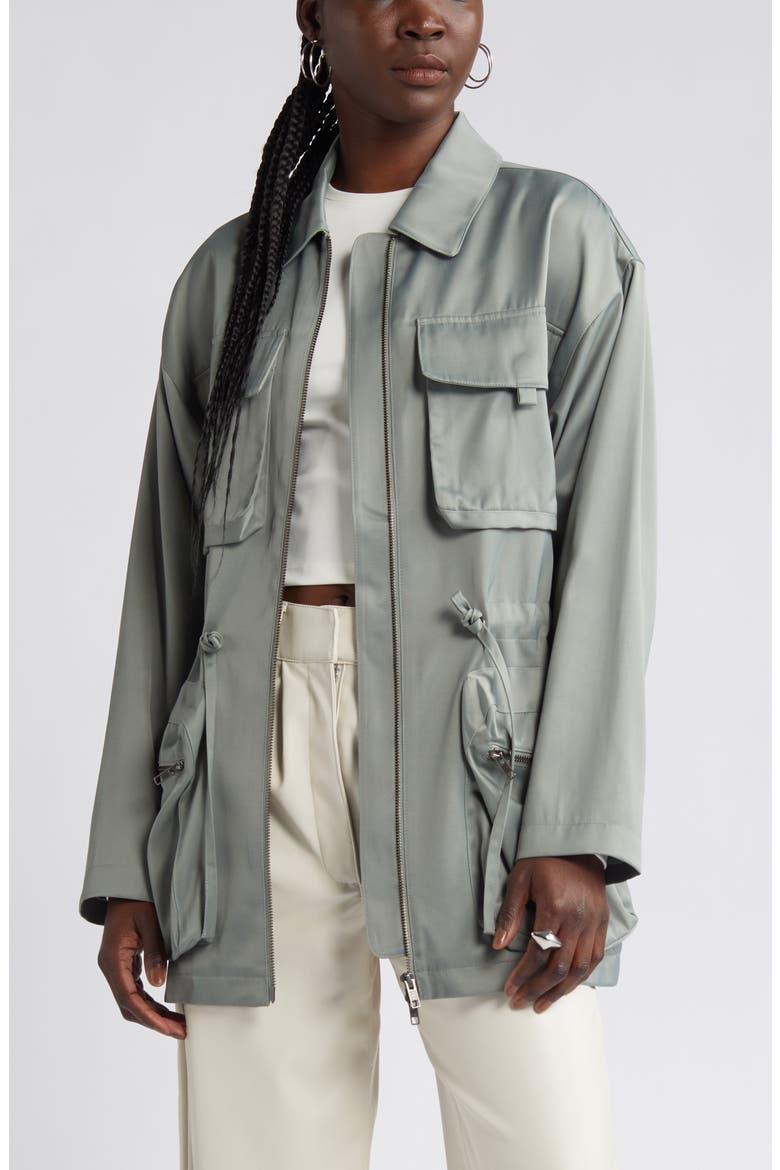 Satin Utility Jacket, Main, color, GREEN HALO
