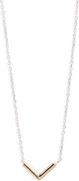 Argento Vivo Sterling Silver V Two Tone Bar Necklace
