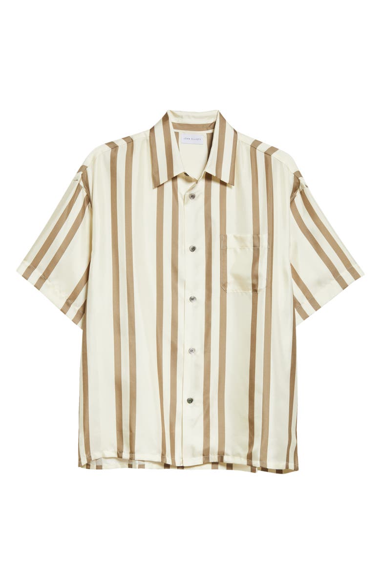 John Elliott Stripe Short Sleeve Silk Button-Up Shirt, Alternate, color,