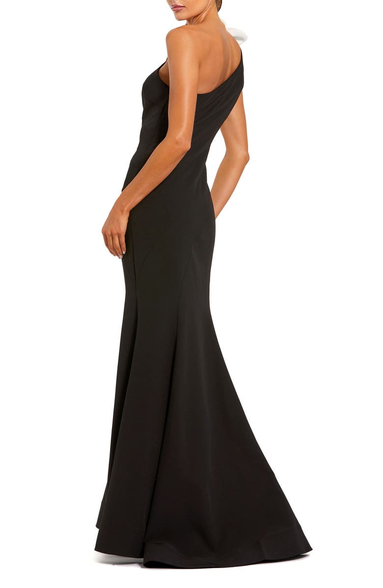 Mac Duggal Crepe One Shoulder Mermaid Gown With 3D Flower, Alternate, color, Black Ivory