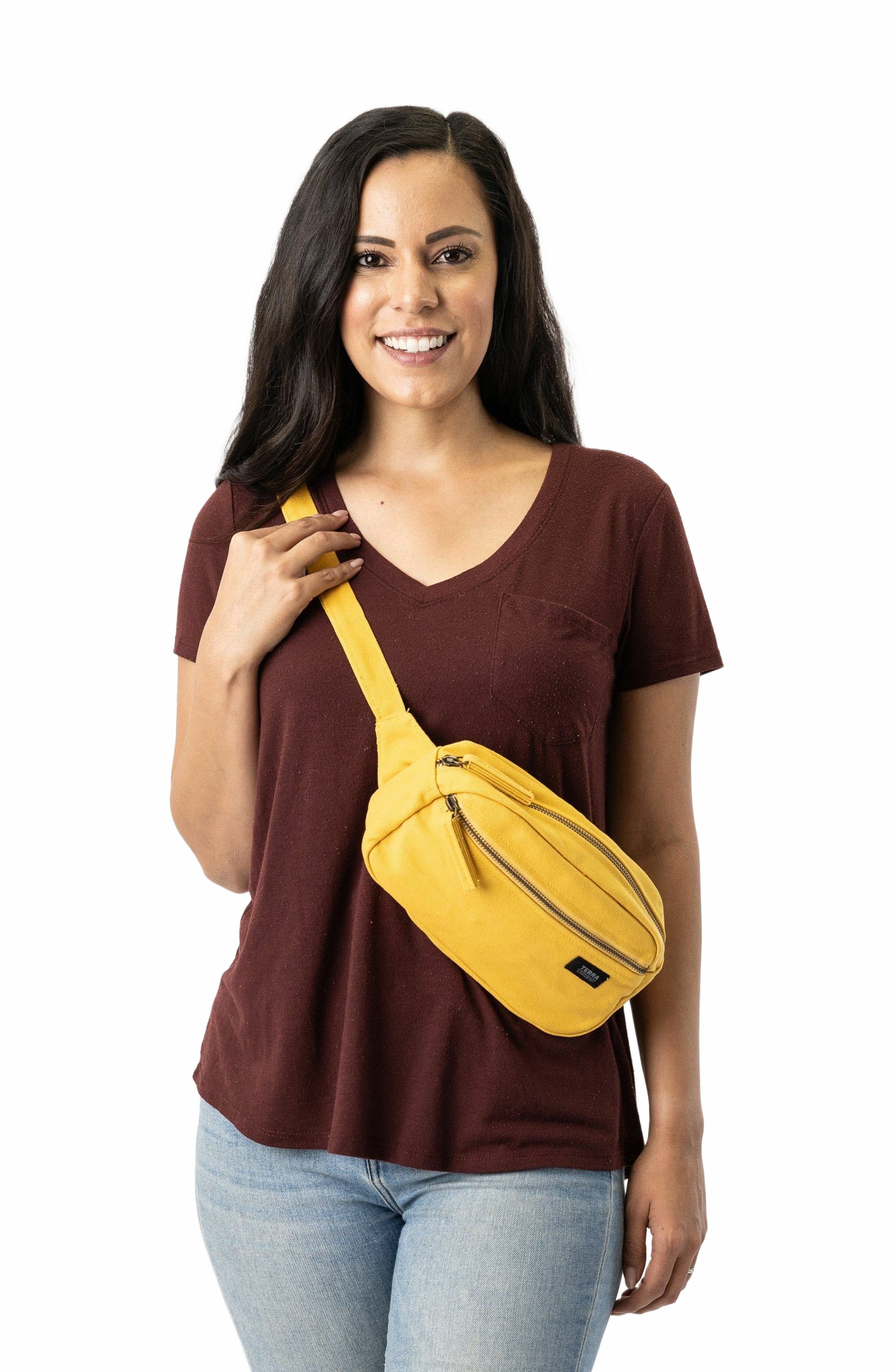 Organic Cotton Sling Belt Bag, Alternate, color, Mustard Yellow