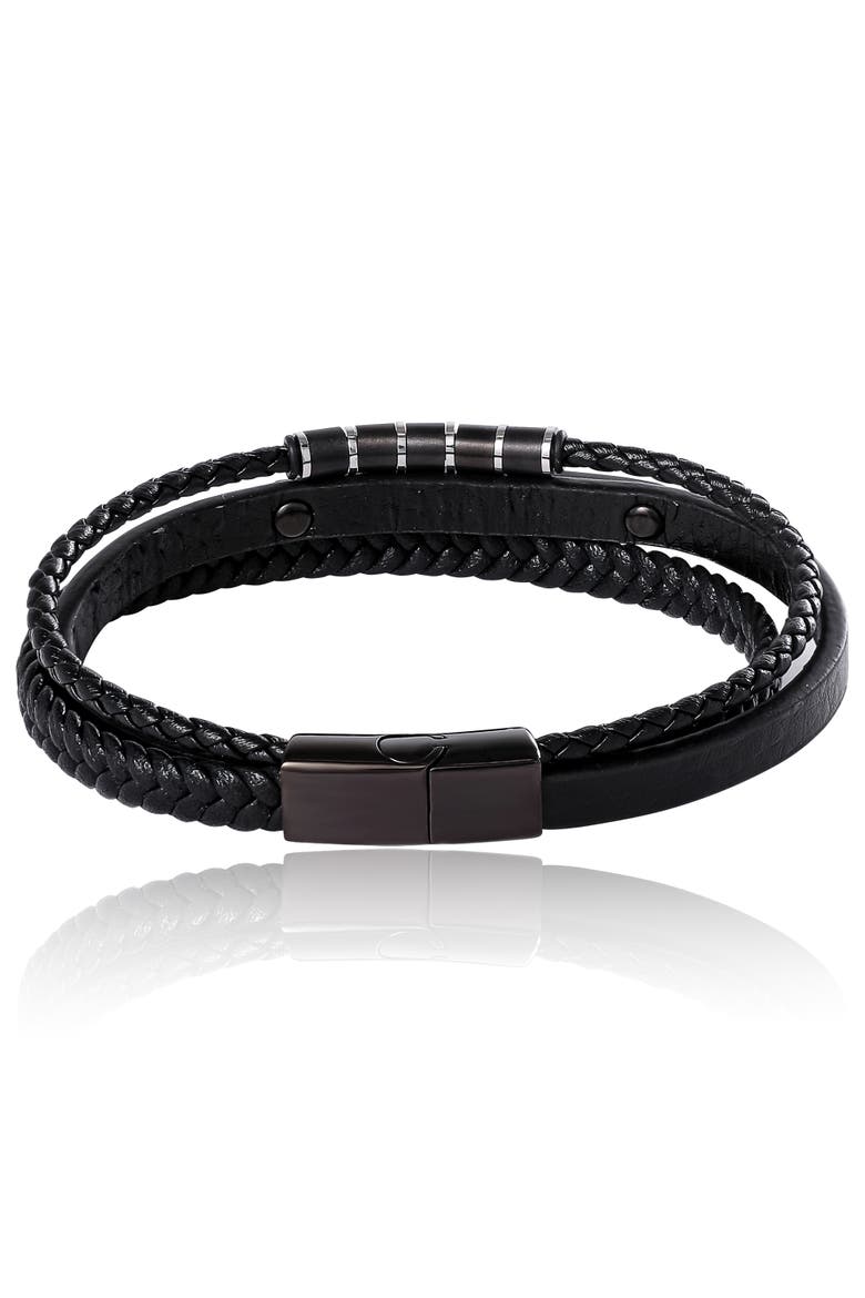 Stainless Steel 3-Row Cord Bracelet, Alternate, color, Black