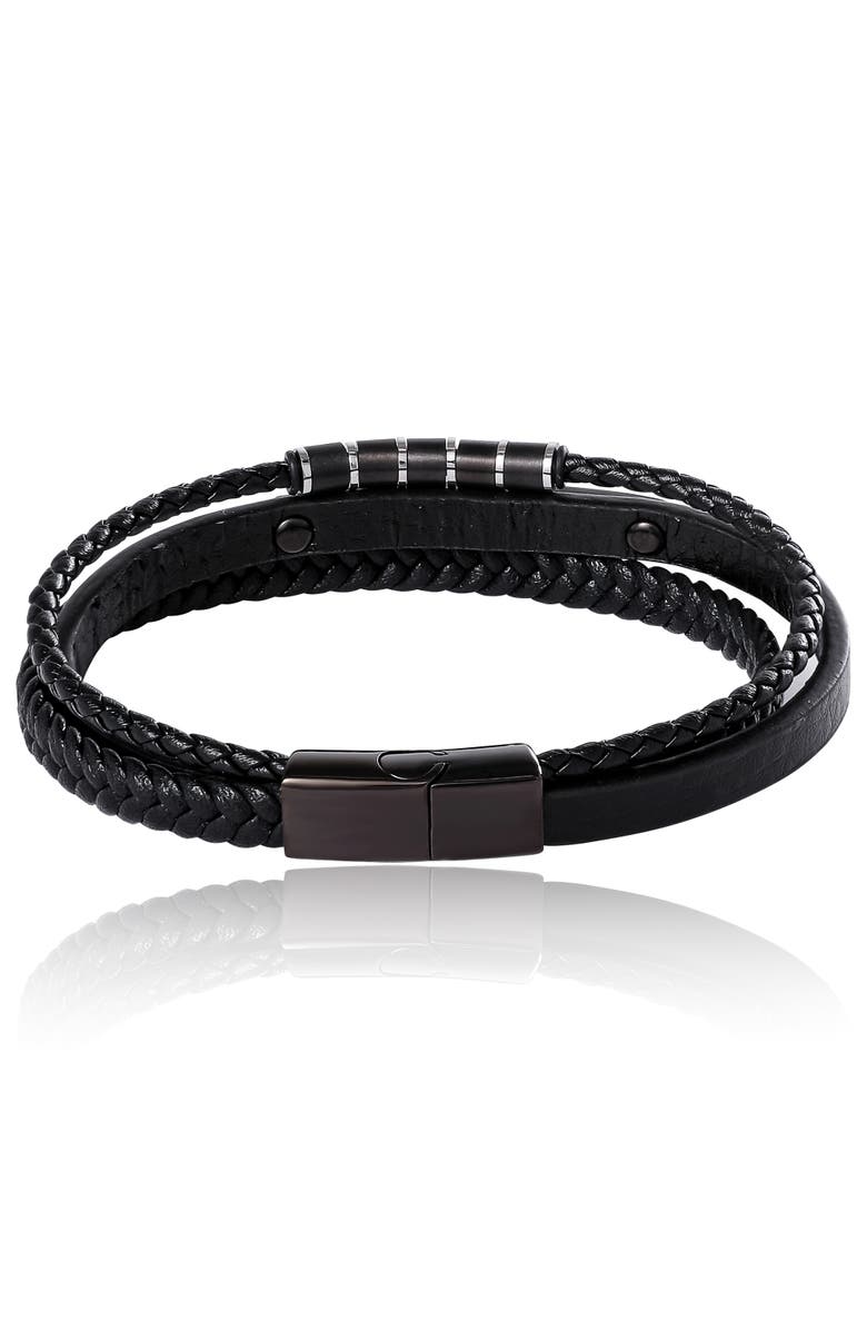 Lucky Brand Stainless Steel 3-Row Cord Bracelet, Alternate, color, Black