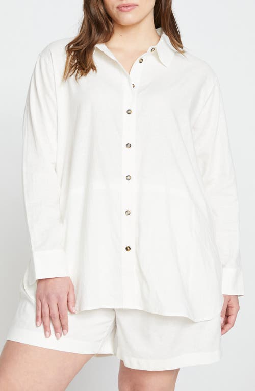 Universal Standard Dawn High/low Linen Blend Shirt In White