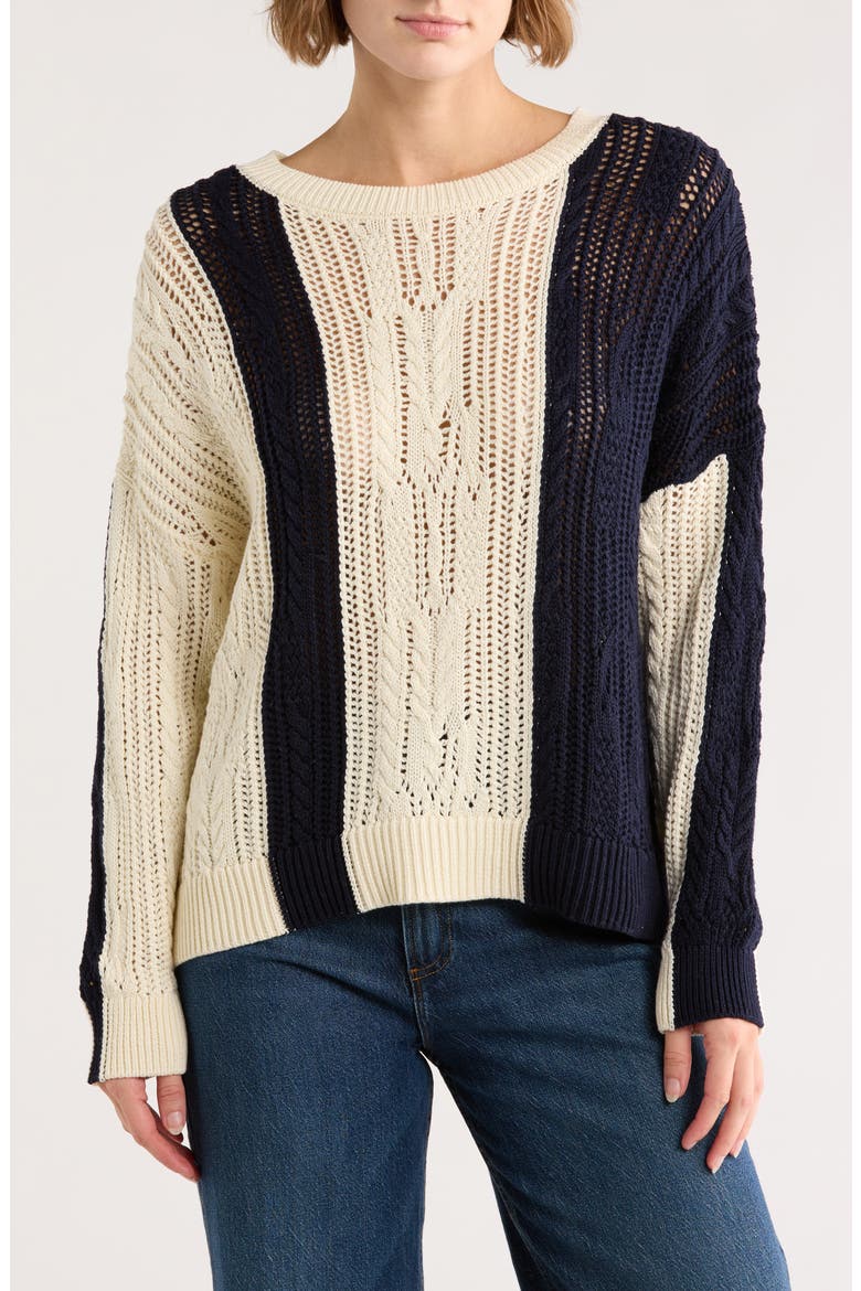 Open Stitch Colorblock Sweater, Main, color, CREAM/ NAVY