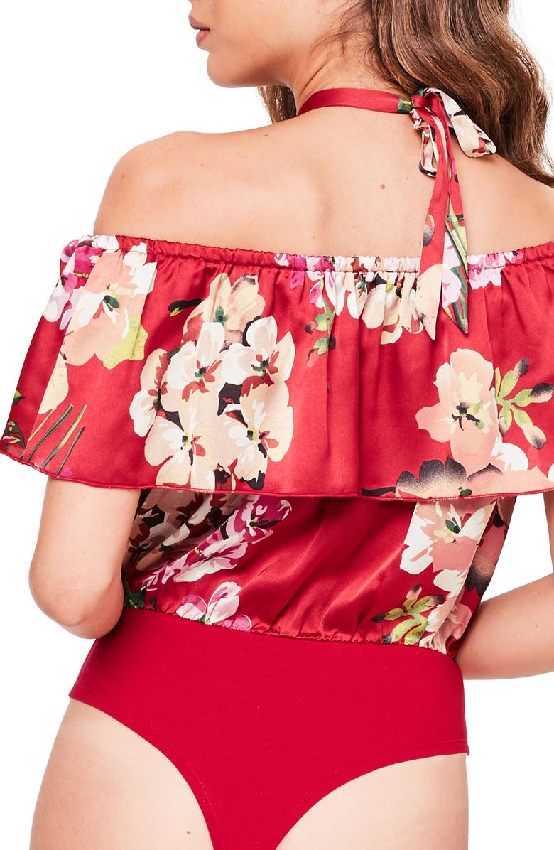 Missguided Ruffle Off the Shoulder Bodysuit, Alternate, color, Red