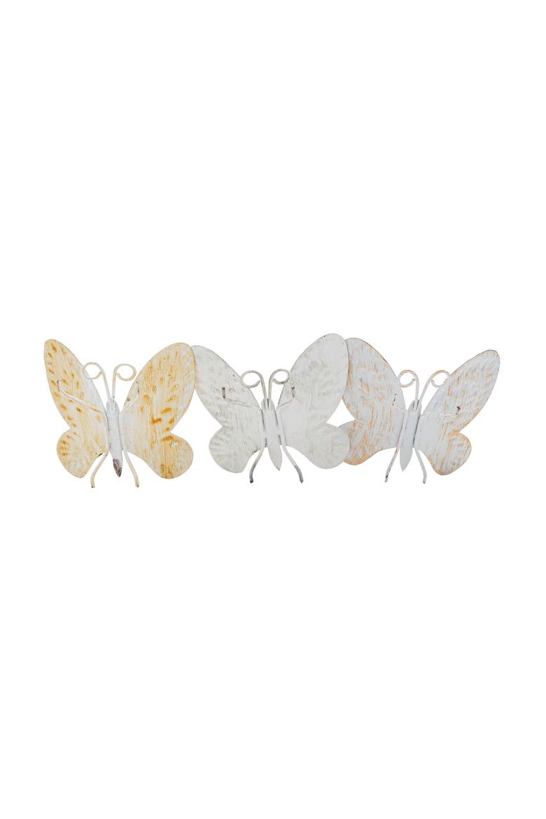 Set of 3 Distressed Butterfly Figures Metal, Alternate, color, Yellow