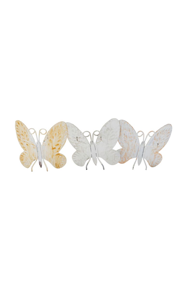 Foreside Home and Garden Set of 3 Distressed Butterfly Figures Metal, Alternate, color, Yellow
