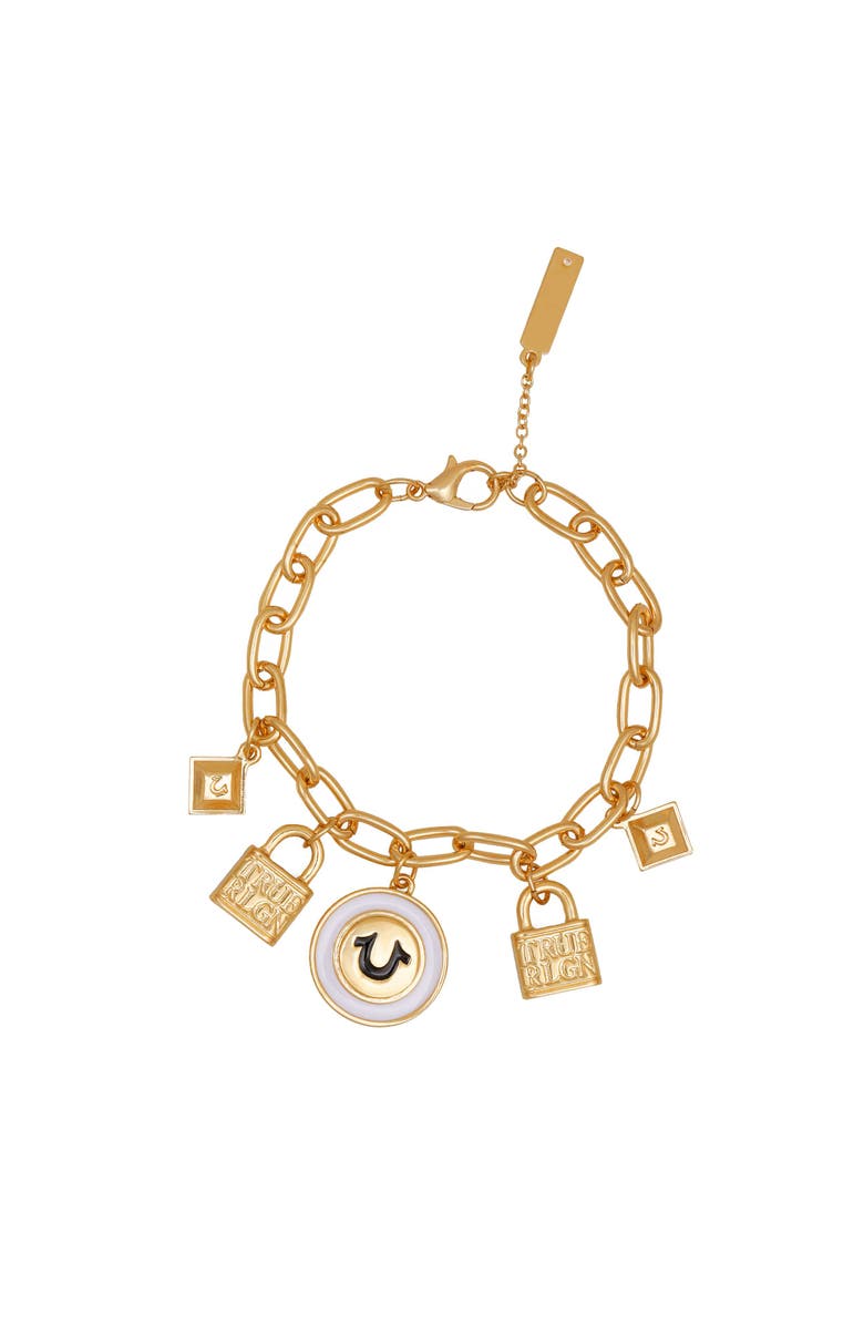 True Religion Charmy logo bracelet, Main, color, Goldtone