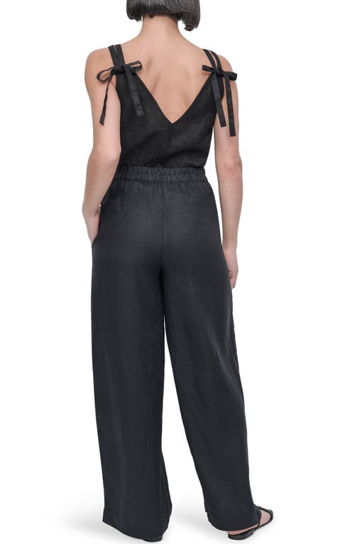 Dkny Wide Leg Linen Pants In Black
