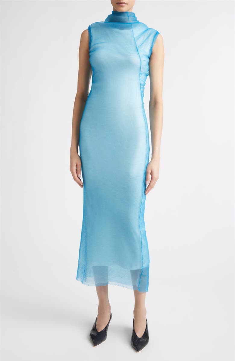 Jil Sander Double Layer Draped Organza Dress, Main, color, Summer Lake