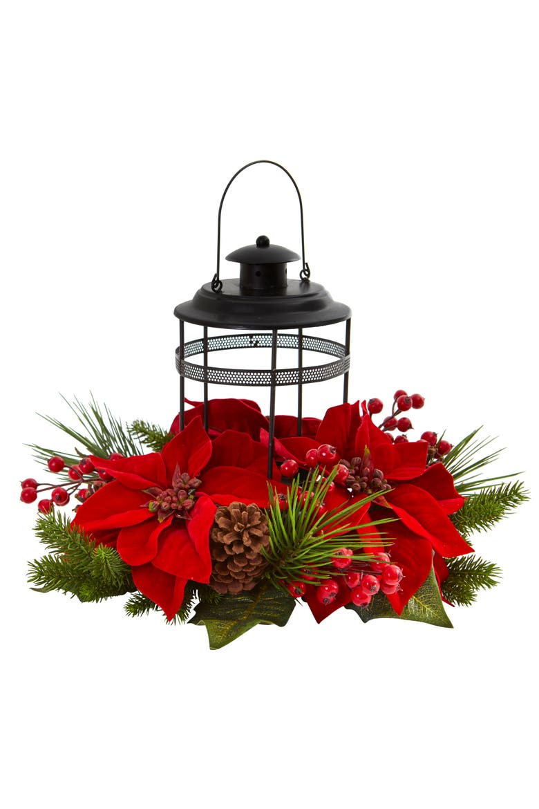 Poinsettia Berry Pine Artificial Arrangement Candelabrum, Main, color, Red