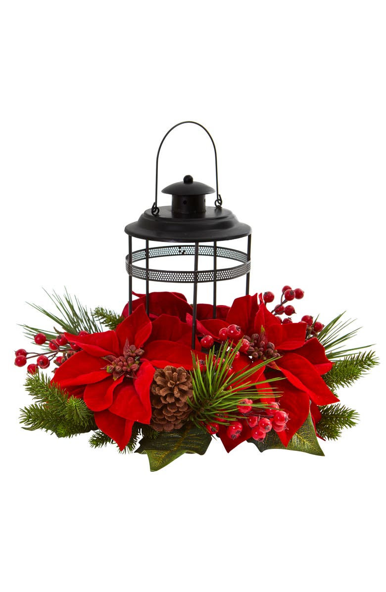 NEARLY NATURAL Poinsettia Berry Pine Artificial Arrangement Candelabrum, Main, color, Red