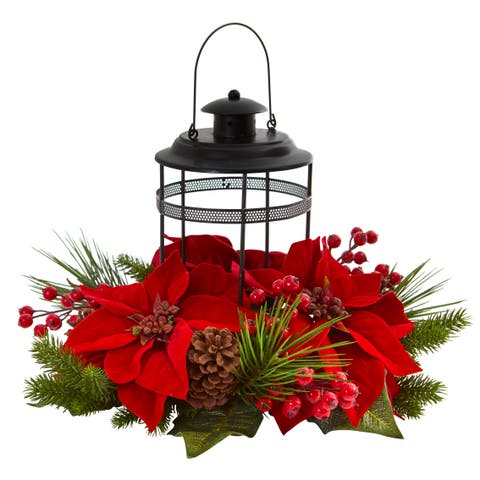 Poinsettia Berry Pine Artificial Arrangement Candelabrum