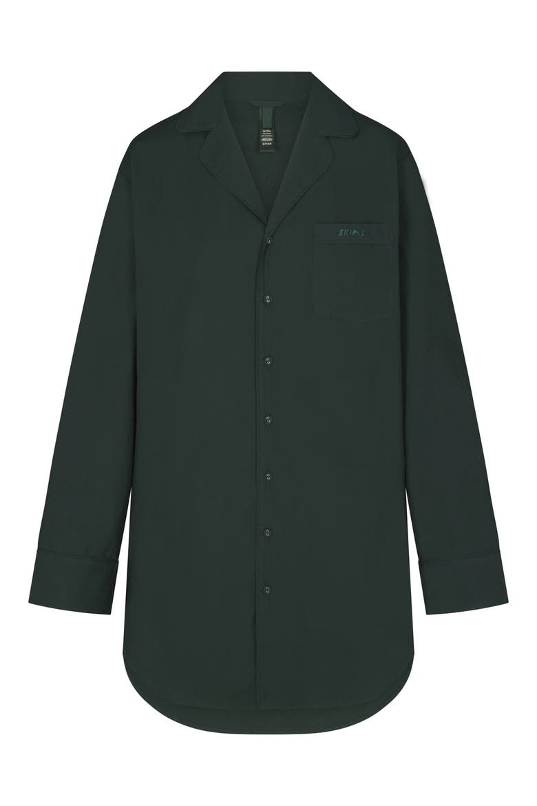 Notch Collar Cotton Sleep Shirtdress, Alternate, color, PINE