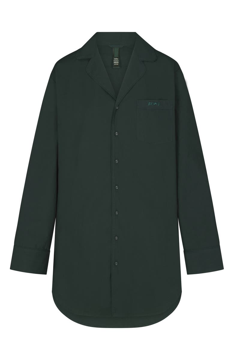 SKIMS Notch Collar Cotton Sleep Shirtdress, Alternate, color, Pine