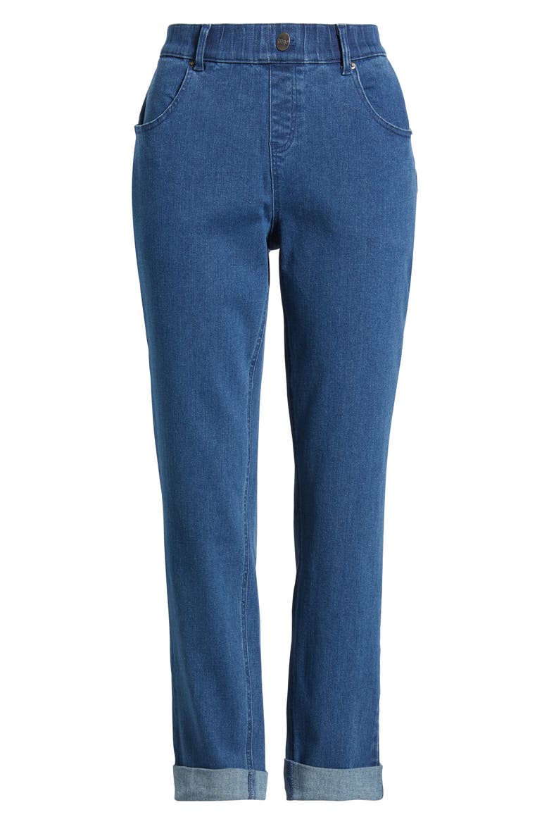 High Waist Cuffed Straight Leg Denim Leggings, Alternate, color, MEDIUM WASH