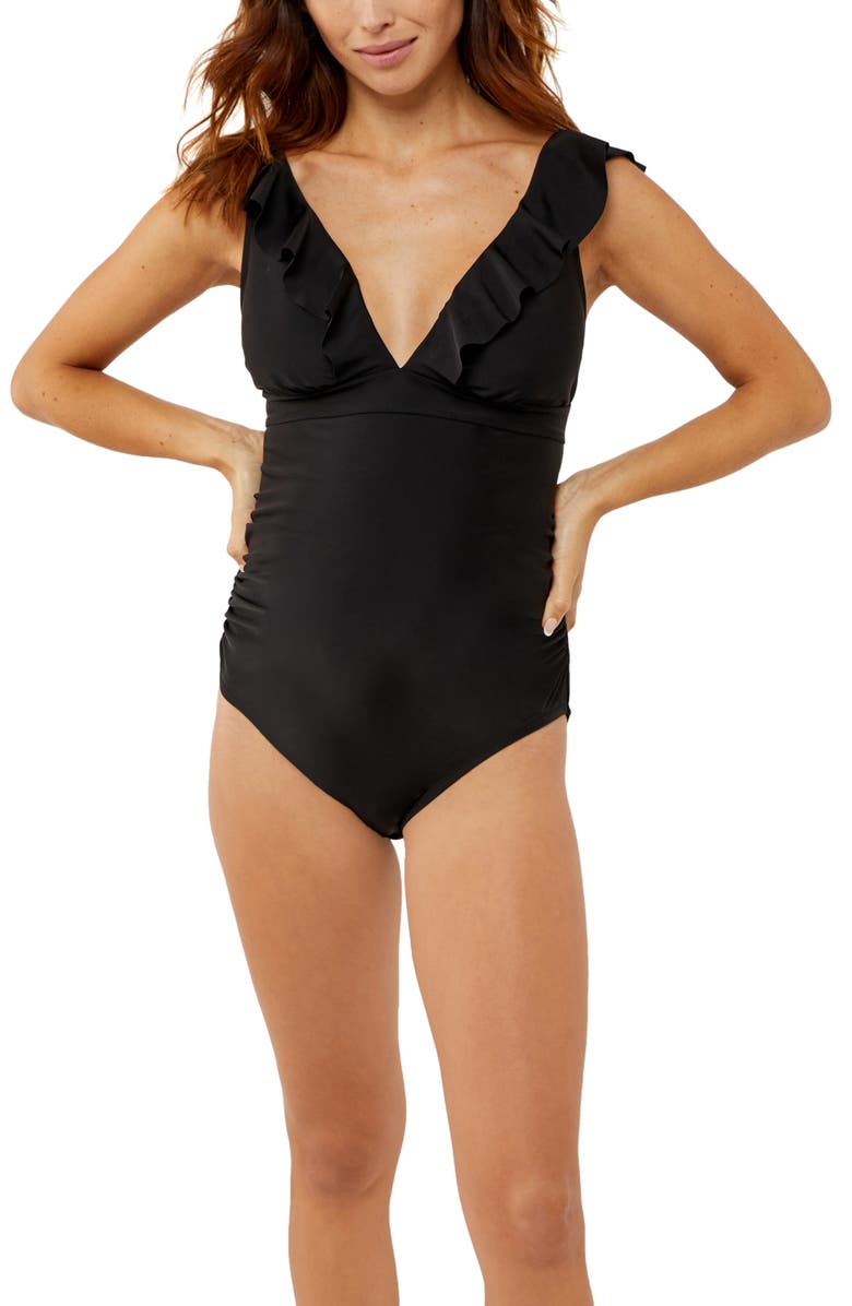 A PEA IN THE POD Ruffle One-Piece Maternity Swimsuit, Main, color,