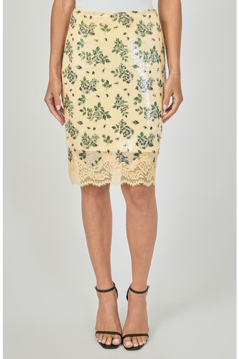 Floral Sequin Skirt with Lace Hem, Main, color, LEMON MULTI