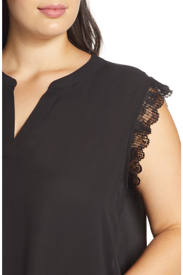 Gibson x City Safari Roselyn Weaver Split Neck Lace Trim Top, Alternate, color, BLACK