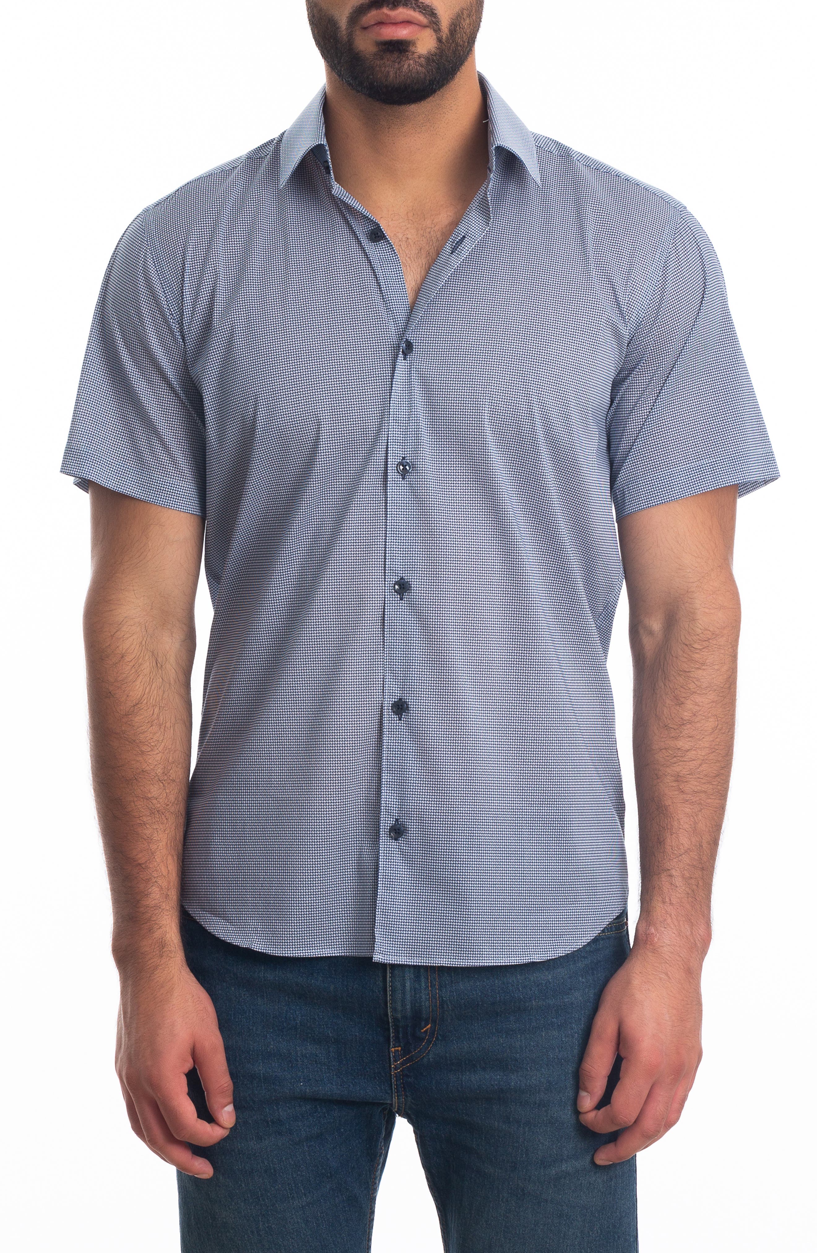 Jared Lang Trim Fit Short Sleeve Cotton Button-Up Shirt