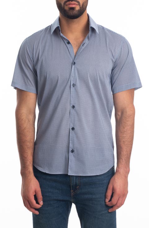 Trim Fit Short Sleeve Cotton Button-Up Shirt