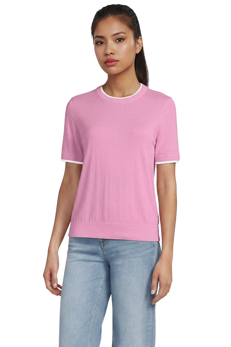 Double Trim Cotton Crew Neck Tee Sweater, Main, color, Seaside Pink/White