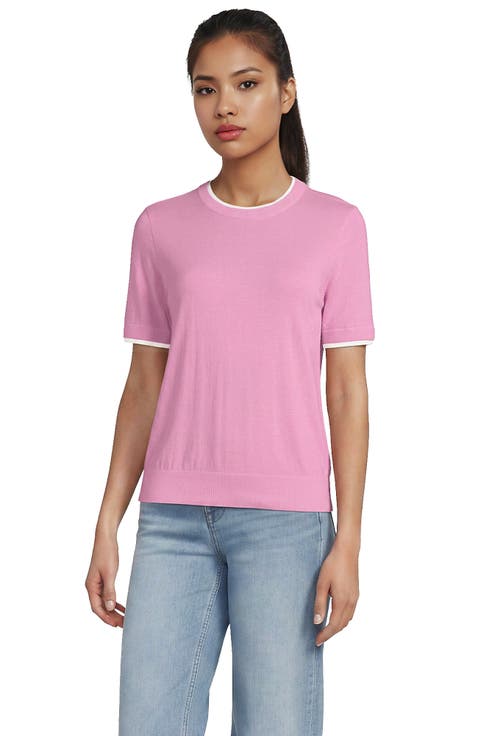 Double Trim Cotton Crew Neck Tee Sweater
