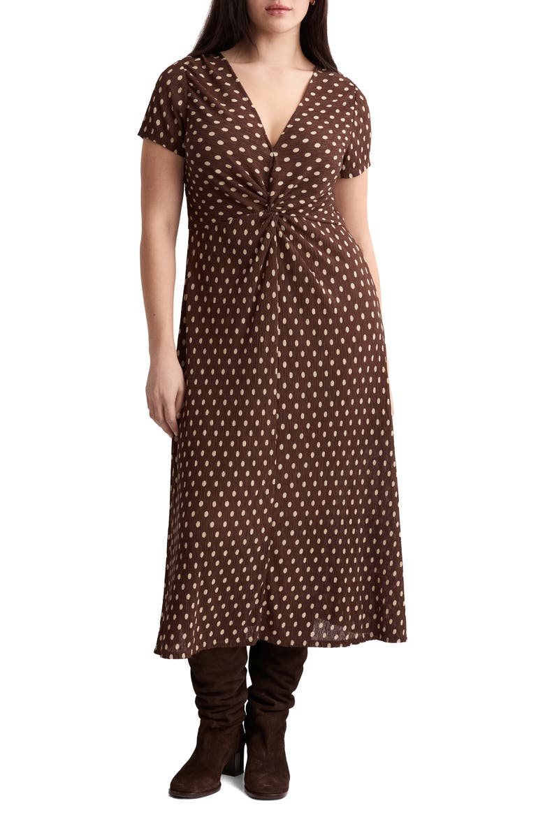 Print Midi Dress, Main, color, BROWN