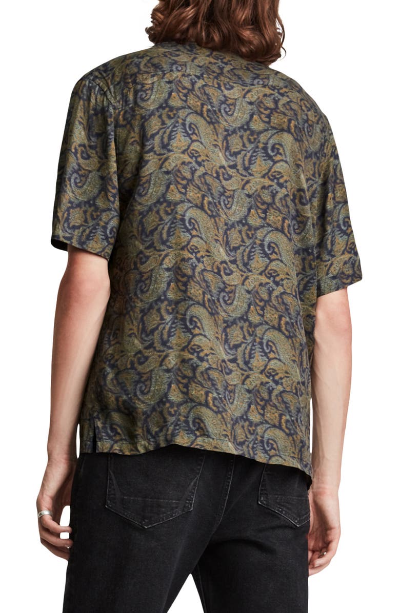 AllSaints Transmission Relaxed Fit Print Short Sleeve Button-Up Shirt, Alternate, color, Black