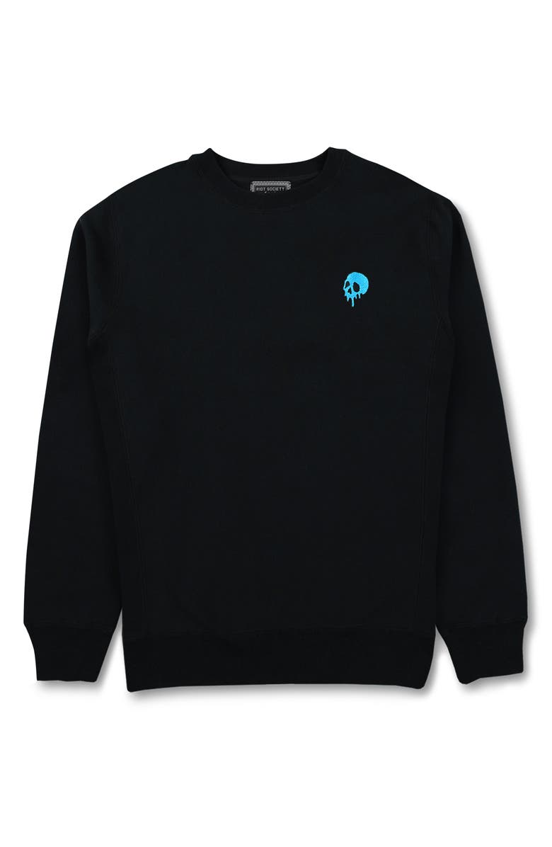 RIOT SOCIETY Melting Skull Embroidered Sweatshirt, Main, color, Black