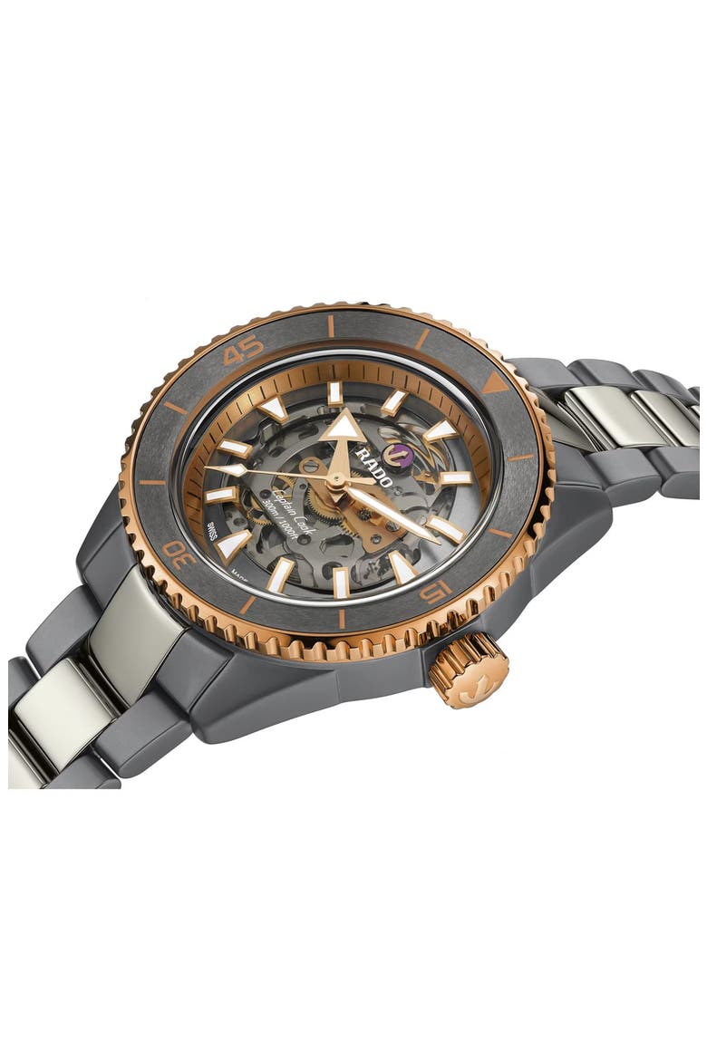Captain Cook High Tech Ceramic Skeleton Bracelet Watch, 43mm, Alternate, color, GREY