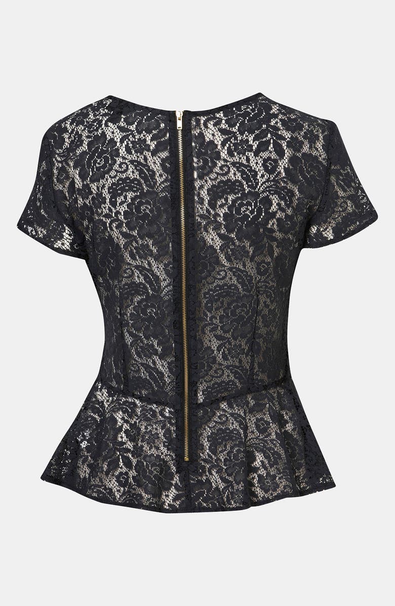 Topshop Sheer Lace Peplum Top, Alternate, color, 