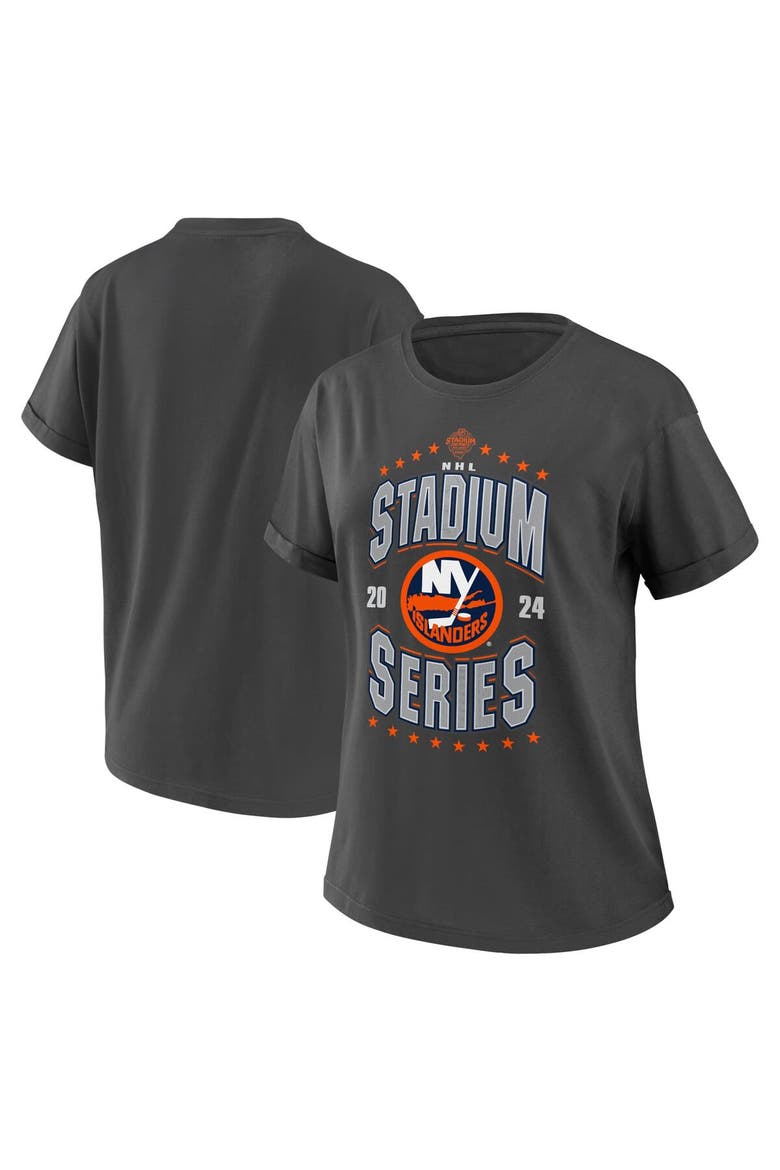 Women's WEAR by Erin Andrews  Charcoal New York Islanders 2024 NHL Stadium Series Boyfriend T-Shirt, Main, color, Charcoal