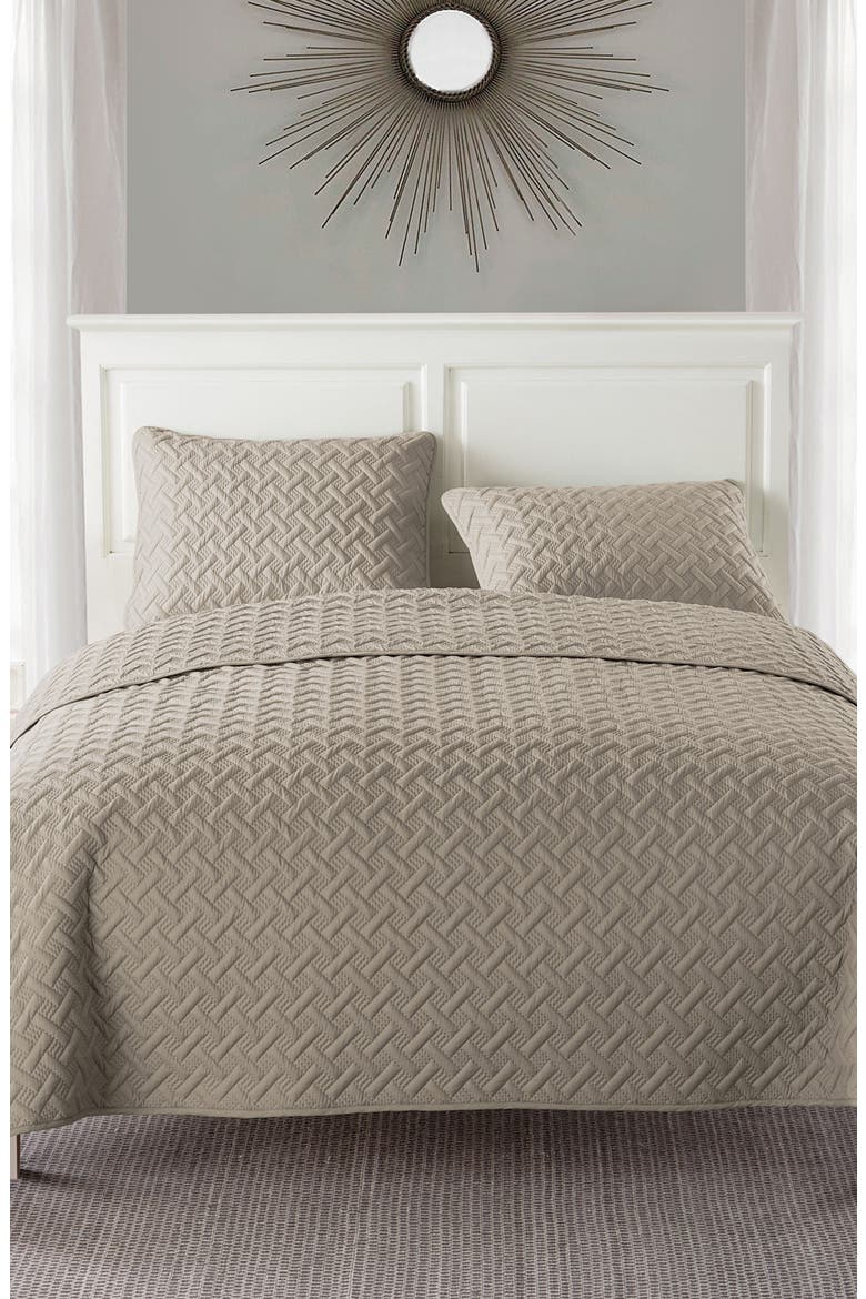 Nina Embossed Basketweave Quilt Set, Main, color, TAUPE