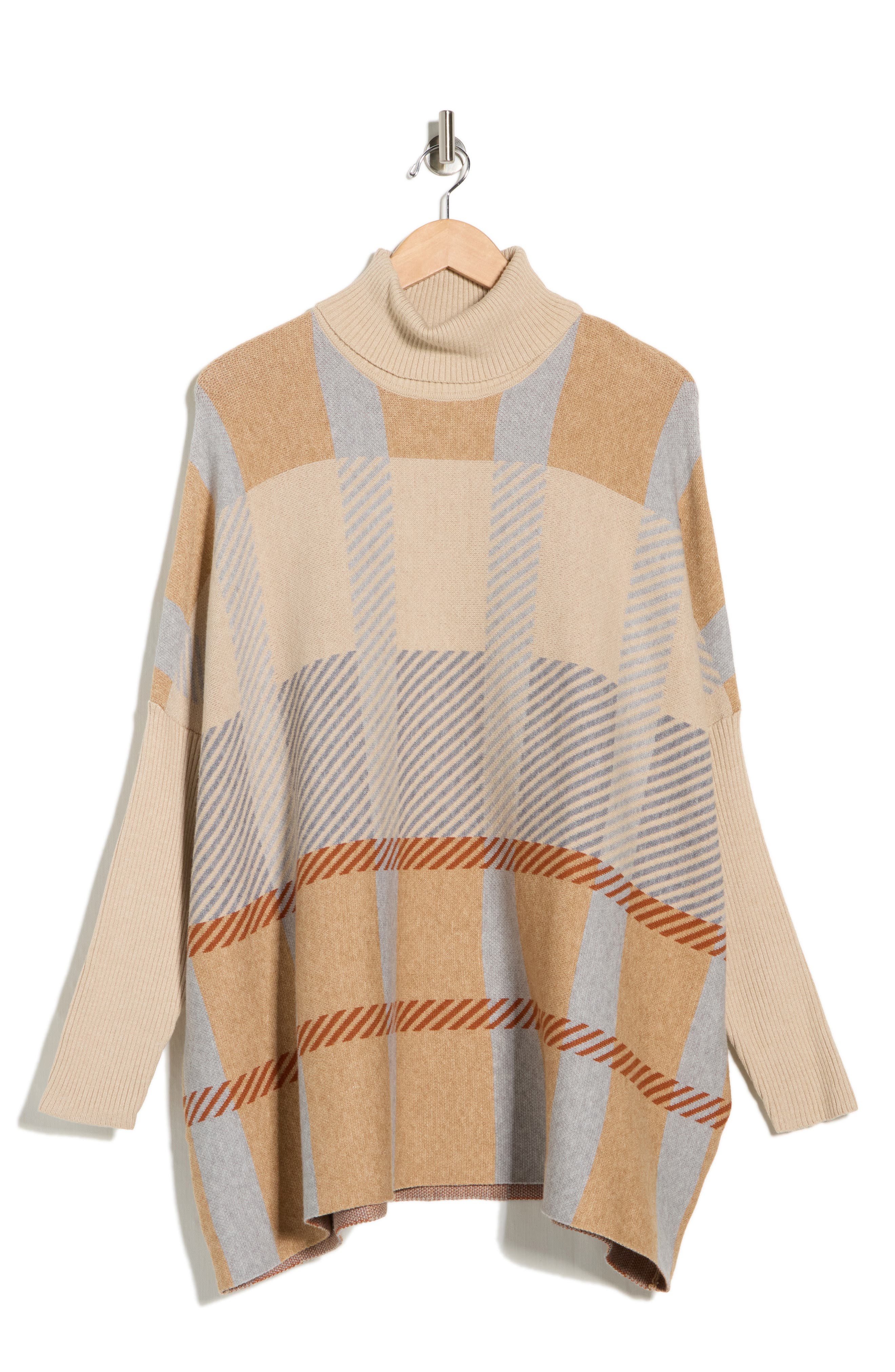 Plaid Turtleneck Poncho